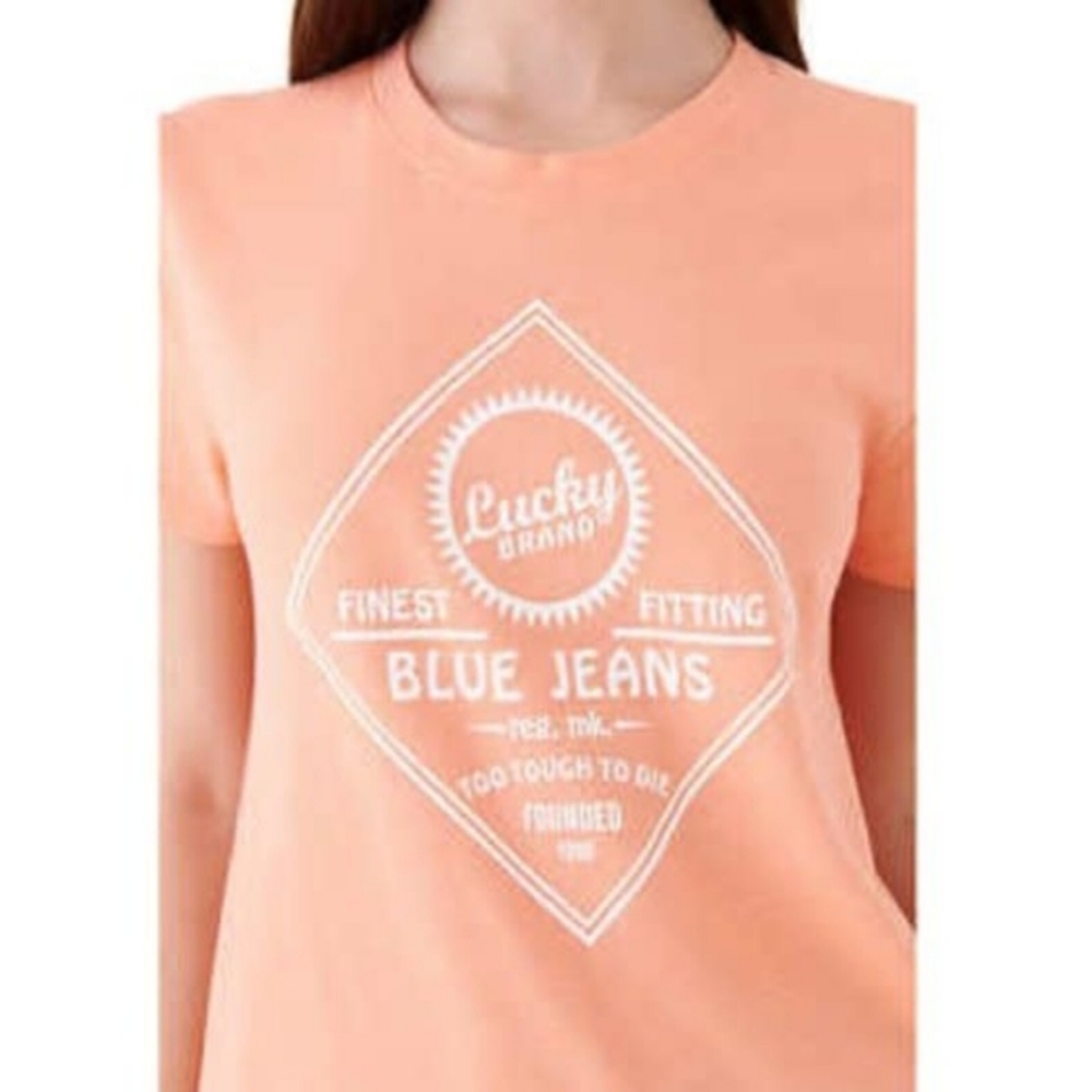 Lucky Brand Retro Western Style Peach Graphic Tee, Size Large